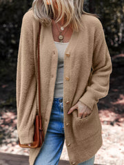 Fuzzy Buttoned Front Cardigan with Pockets 