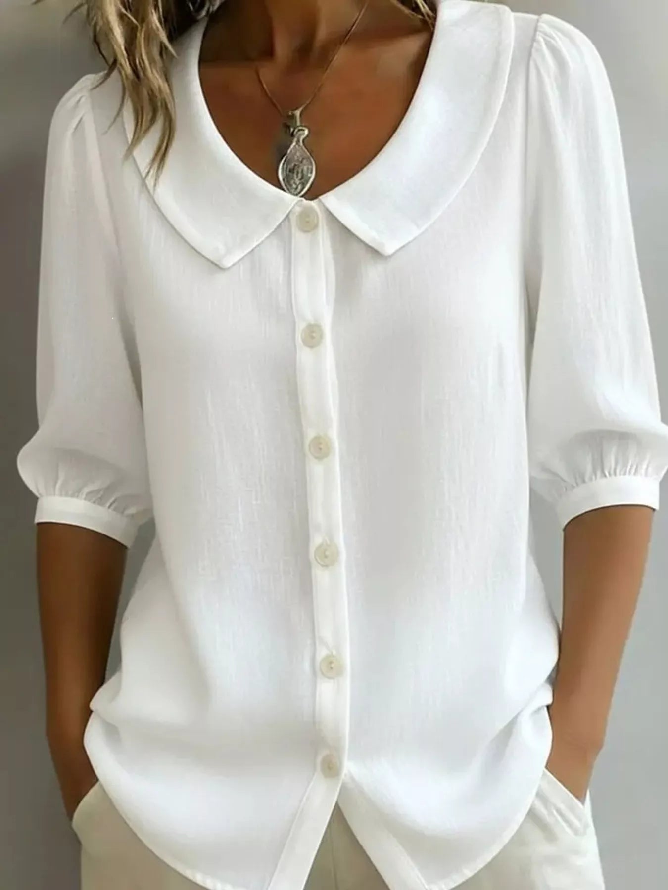 Full Size Peter Pan Collar Button-Down Shirt Plus Size 