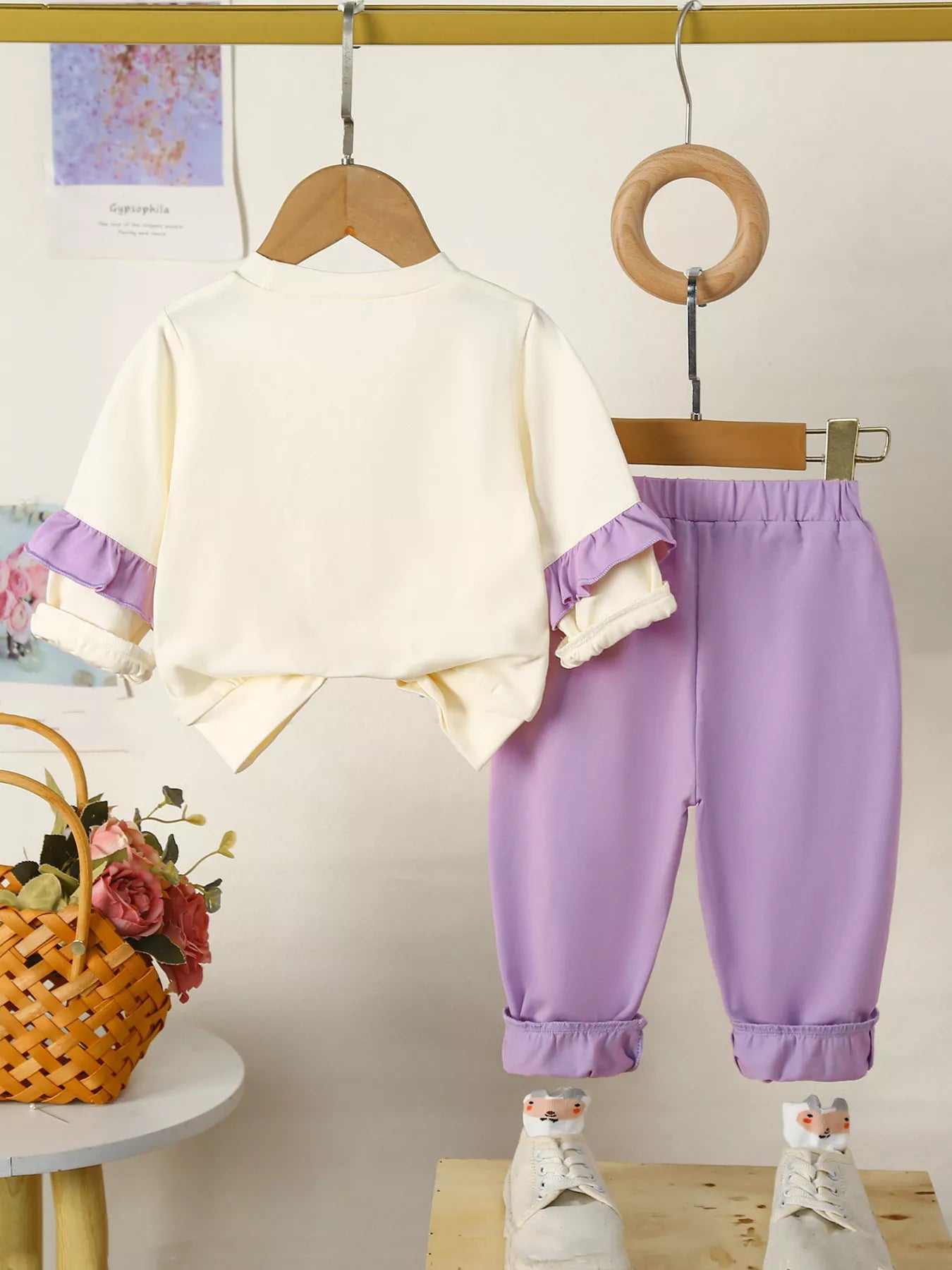 Children's Flower Long Sleeve Top and Pants Set 
