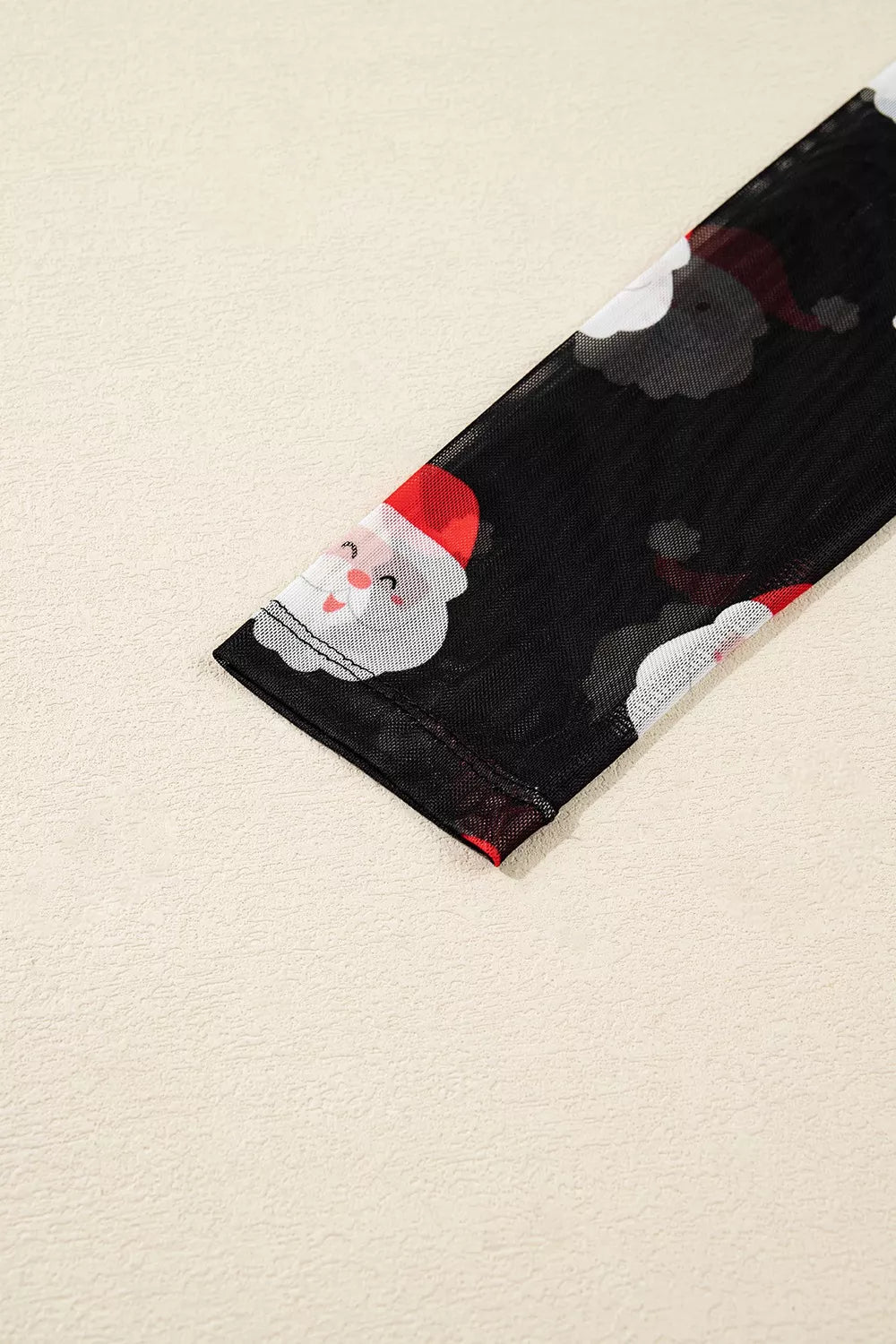 Christmas Santa Print Mesh Long Sleeve Top 