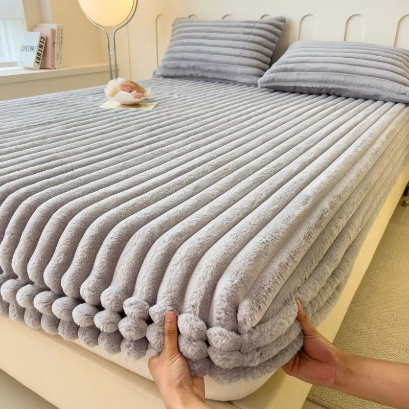 Autumn and Winter Imitation Dehaired Angora Fitted Sheet – Cozy Comfort for Modern Living 
