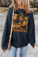 Thankful Thanksgiving Graphic Long Sleeve Sweatshirt 