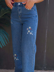 Embroidered Straight Jeans with Pockets 