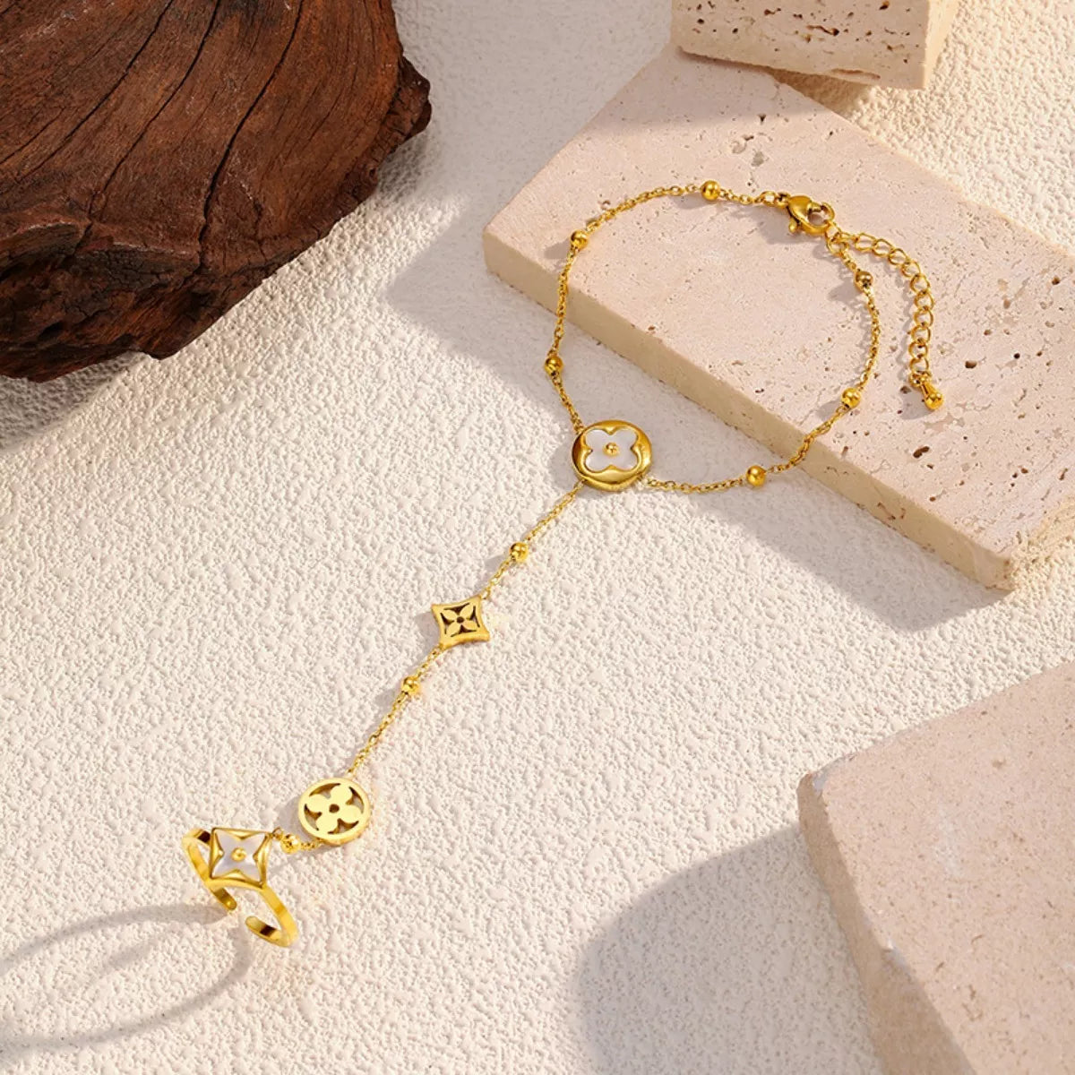 18K Gold-Plated Clover Charm Hand Chain Bracelet 