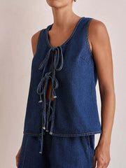Tie Front Denim Vest 