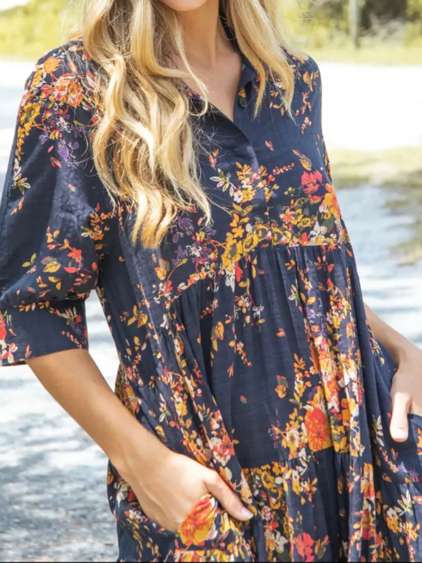 Full Size Printed Half Sleeve Midi Dress Plus Size 