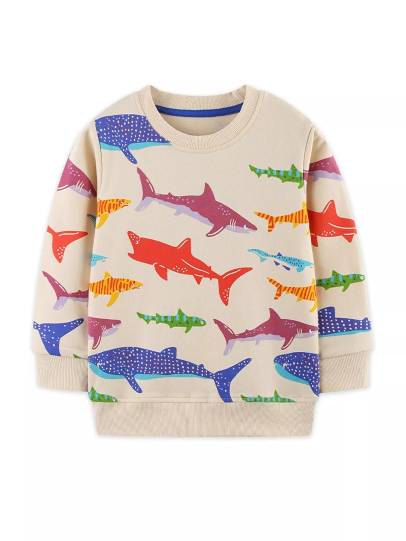 Children's Colorful Shark Print Crewneck Sweatshirt 