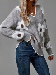 Floral V-Neck Long Sleeve Sweater 