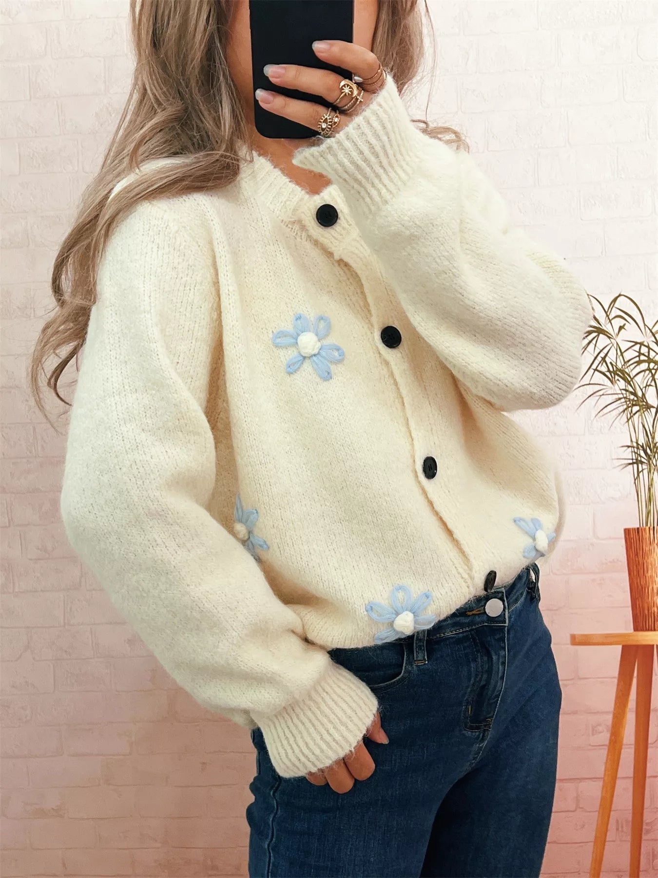 Flower Button-Down Cardigan 