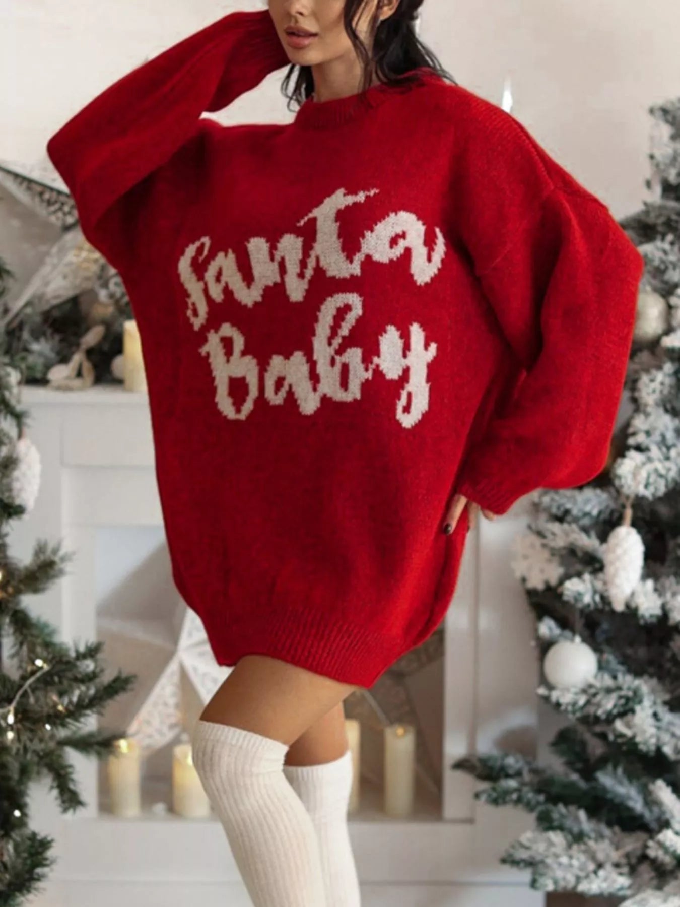 Christmas Letter Oversized Sweater Dress 