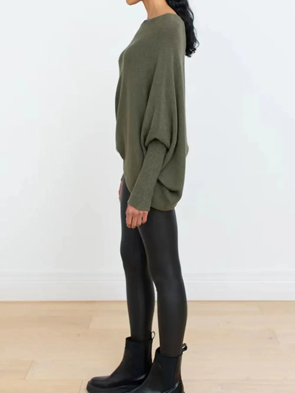 Full Size Boat Neck Batwing Sleeve Knit Top 