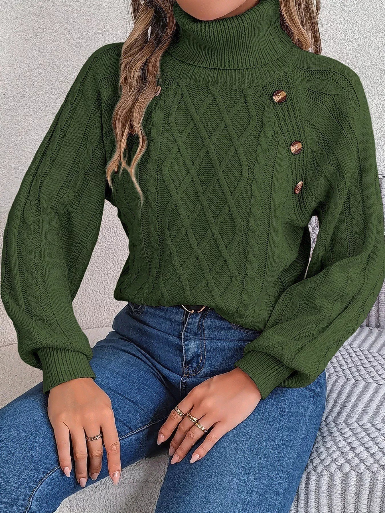 Cable Knit Turtleneck Long Sleeve Sweater 