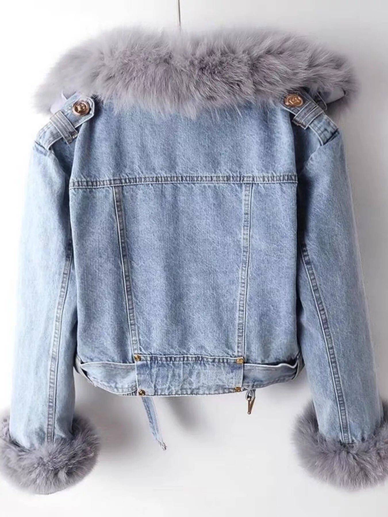 Full Size Faux Fur Collar Denim Jacket Plus Size 