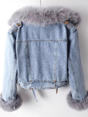 Full Size Faux Fur Collar Denim Jacket Plus Size 