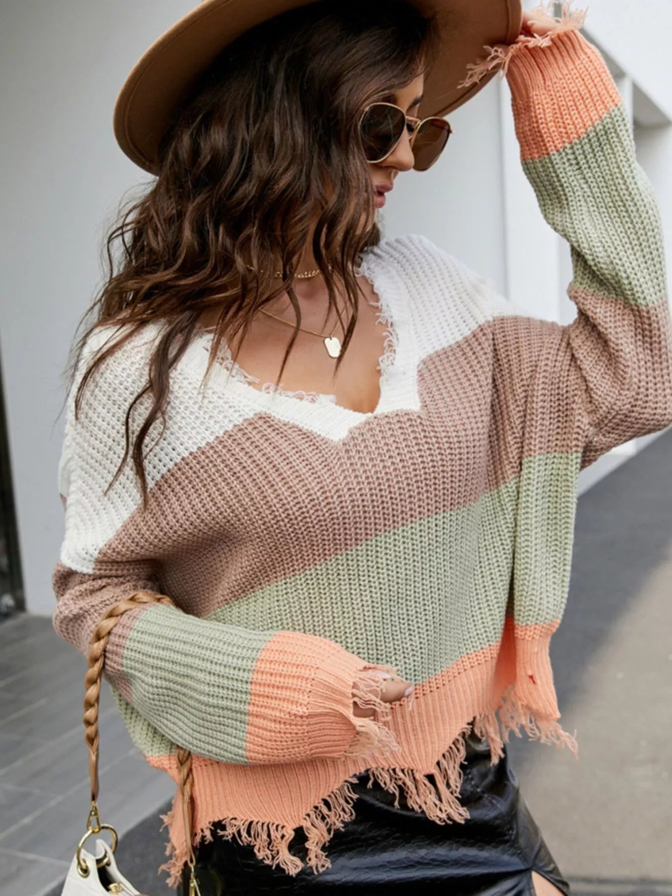 Frayed Hem Long Sleeve Sweater 