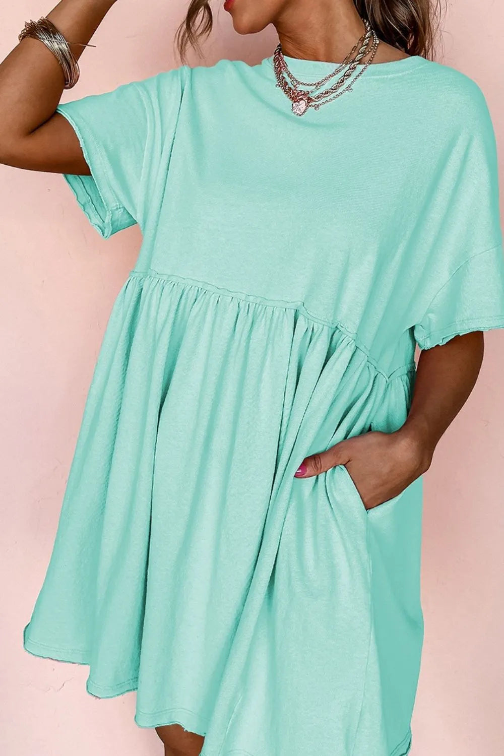 Round Neck Half Sleeve Mini Tee Dress 