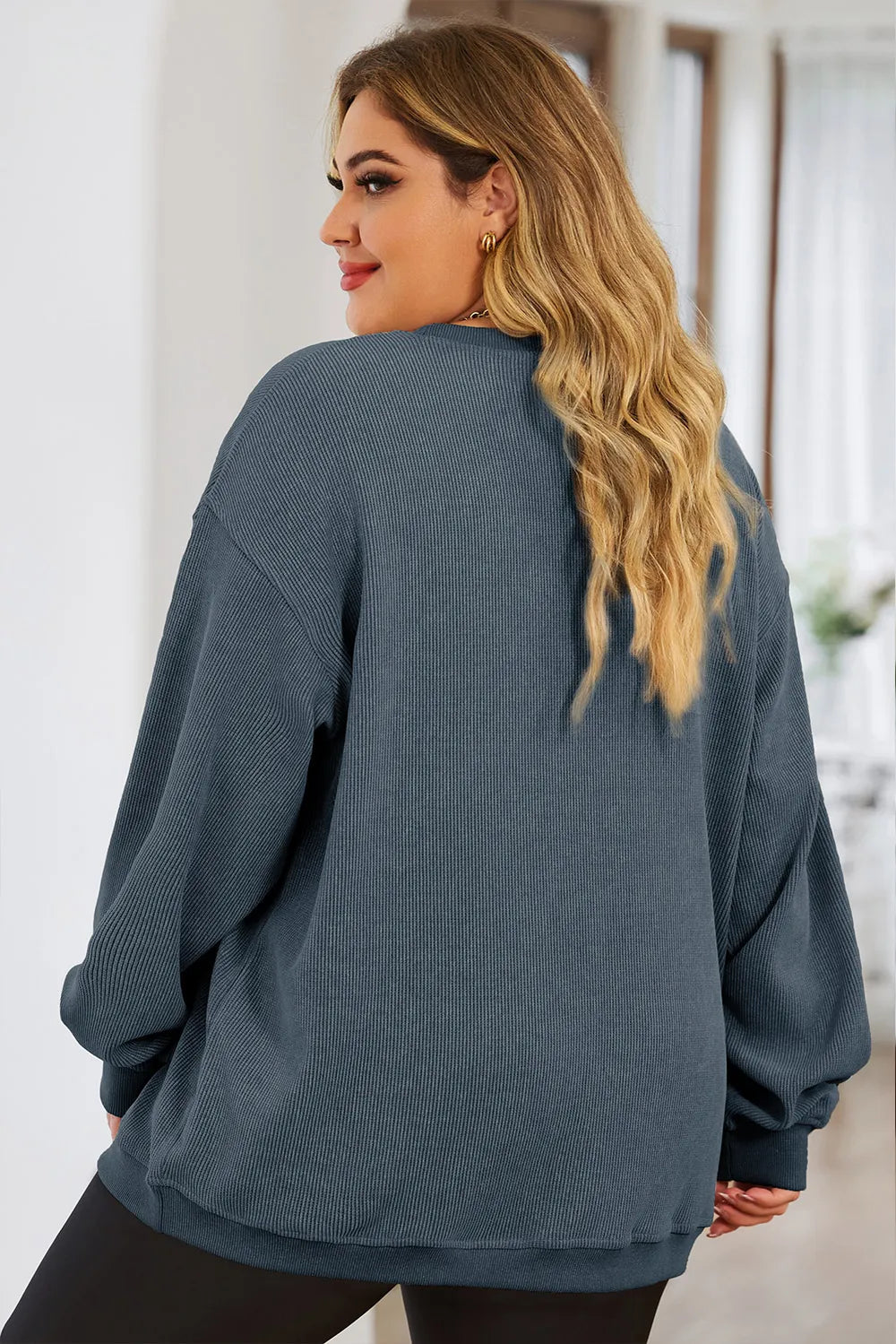 Plus Size Round Neck Dropped Shoulder Sweatshirt 