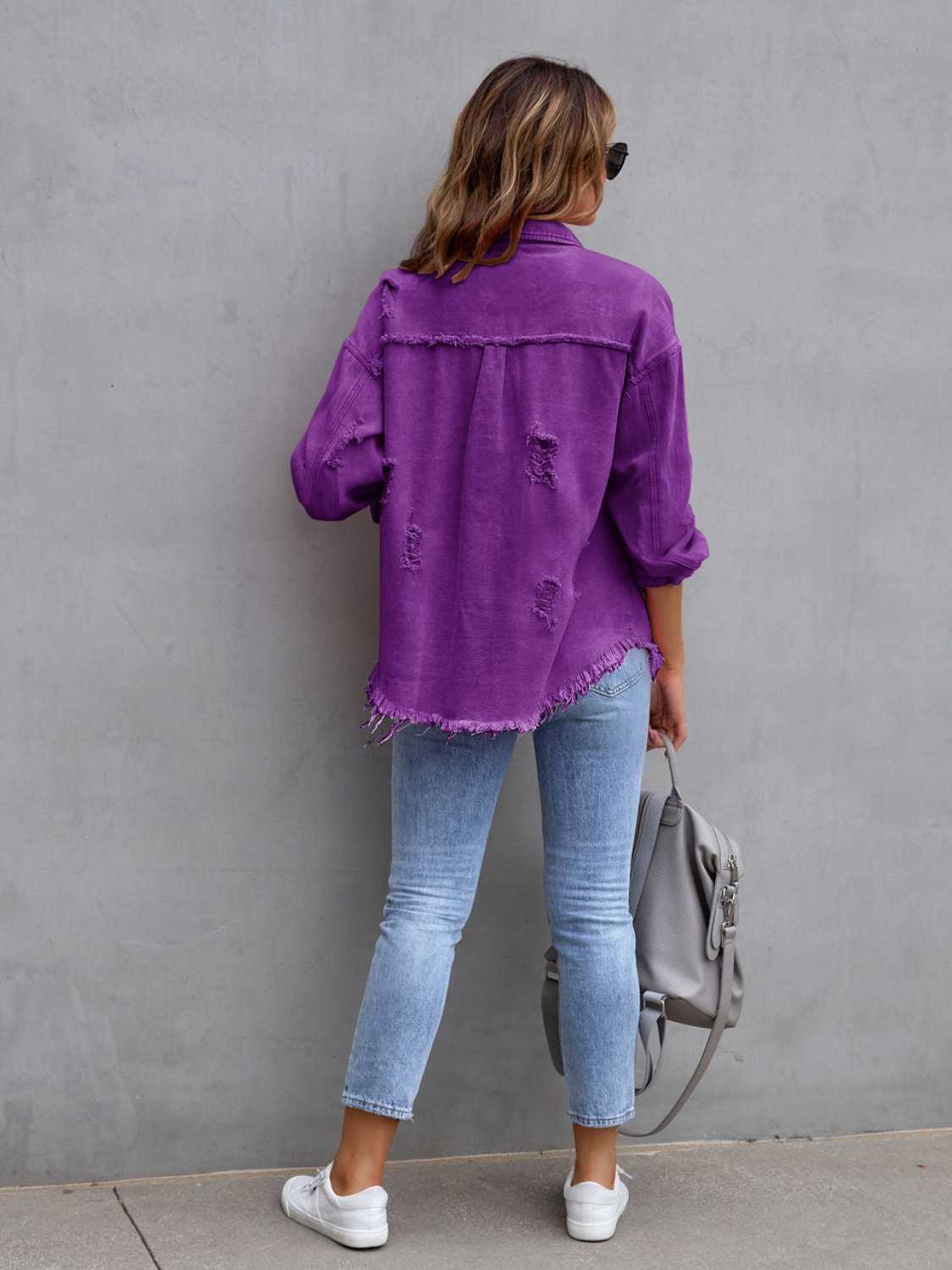 Distressed Drop Shoulder Denim Jacket 