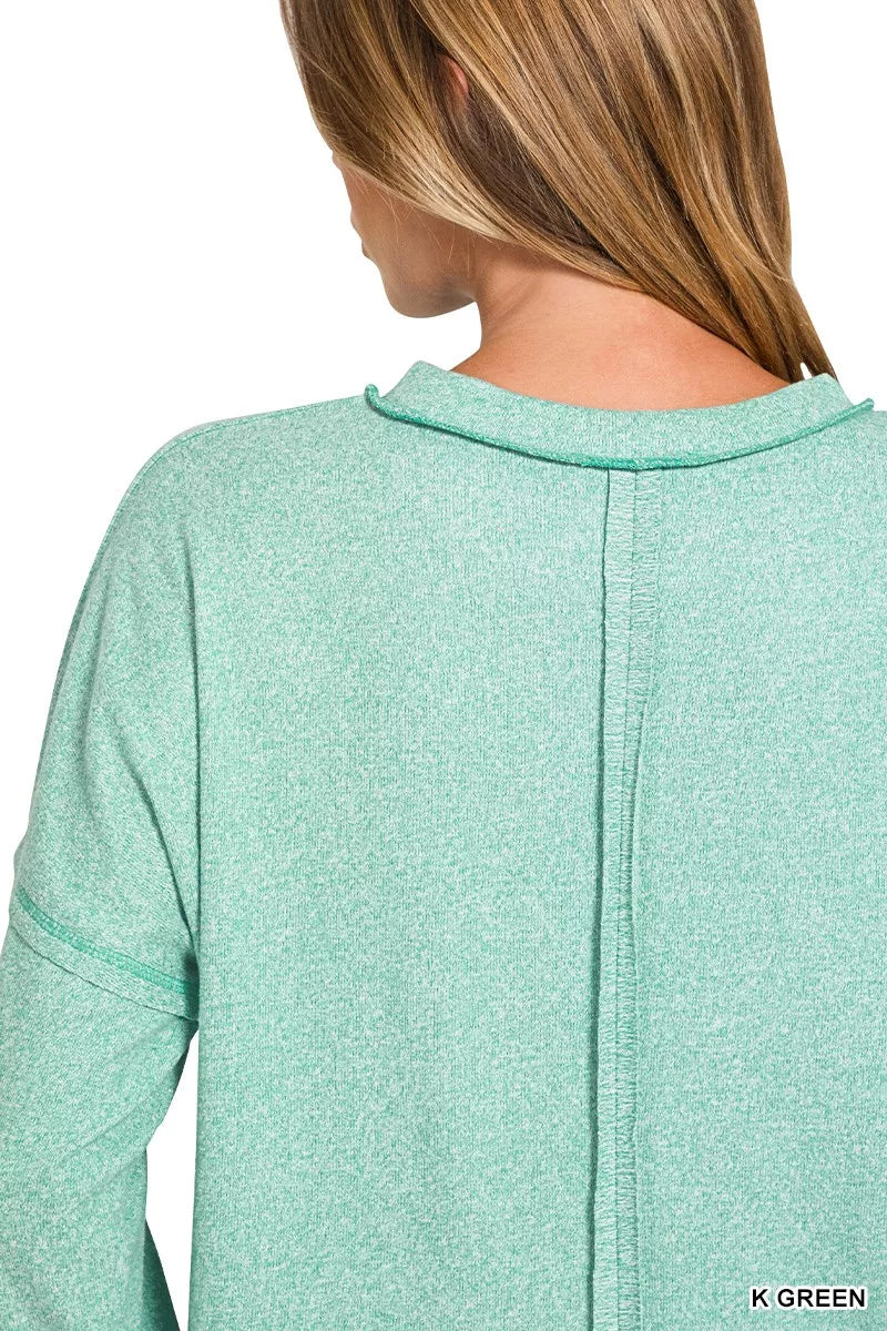Zenana Soft Melange Hacci Round-Neck Long Sleeve T-Shirt 