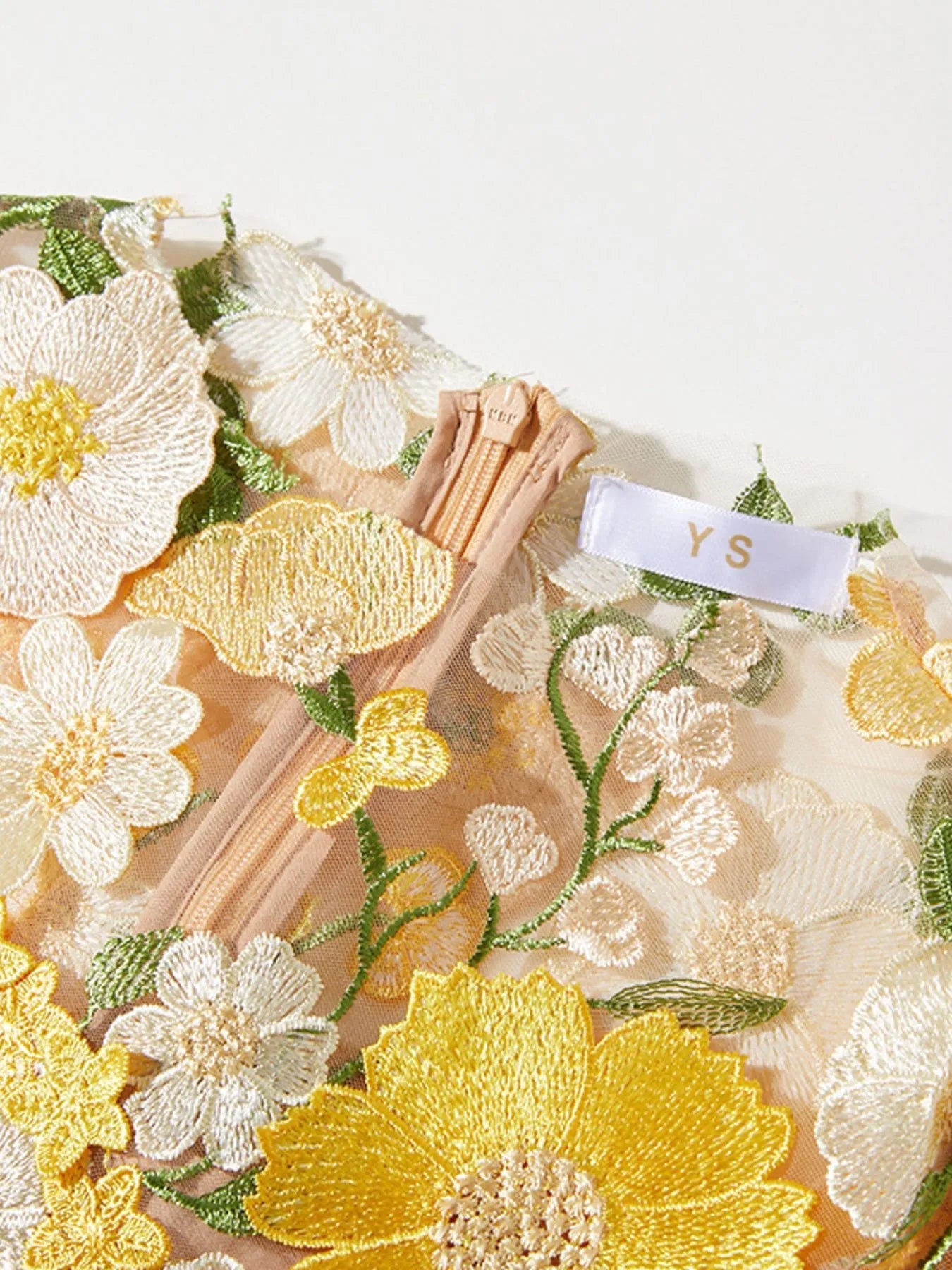Floral Embroidered Mesh Long Sleeve Midi Dress 