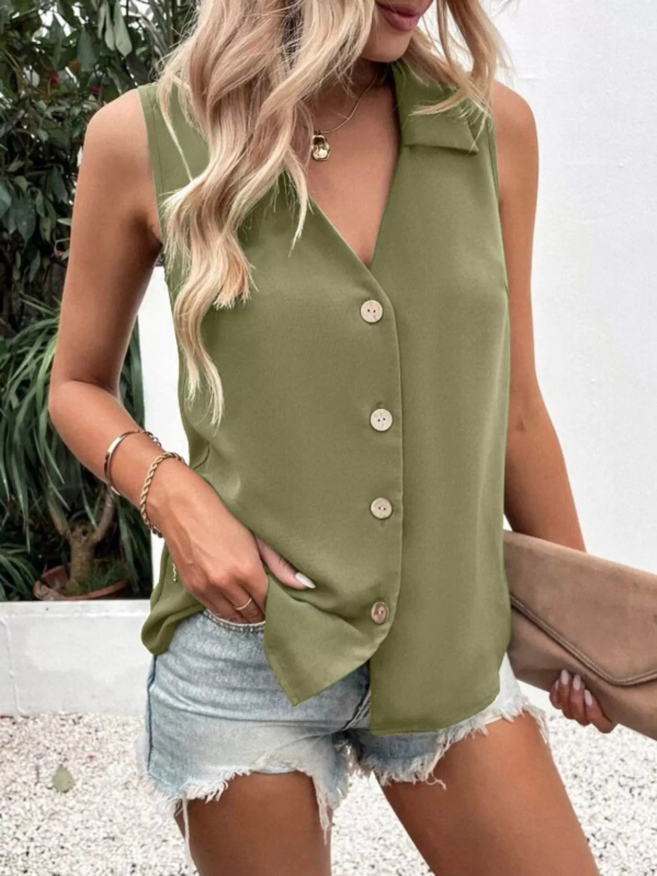 Full Size Button-Down Tank Top Plus Size 