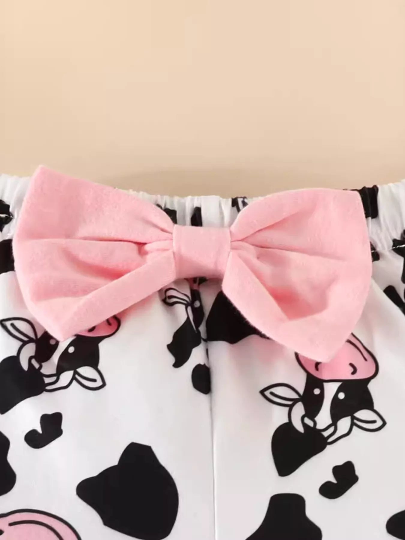 Children's Cow Graphic Ruffle Trim Bodysuit and Pants Set 