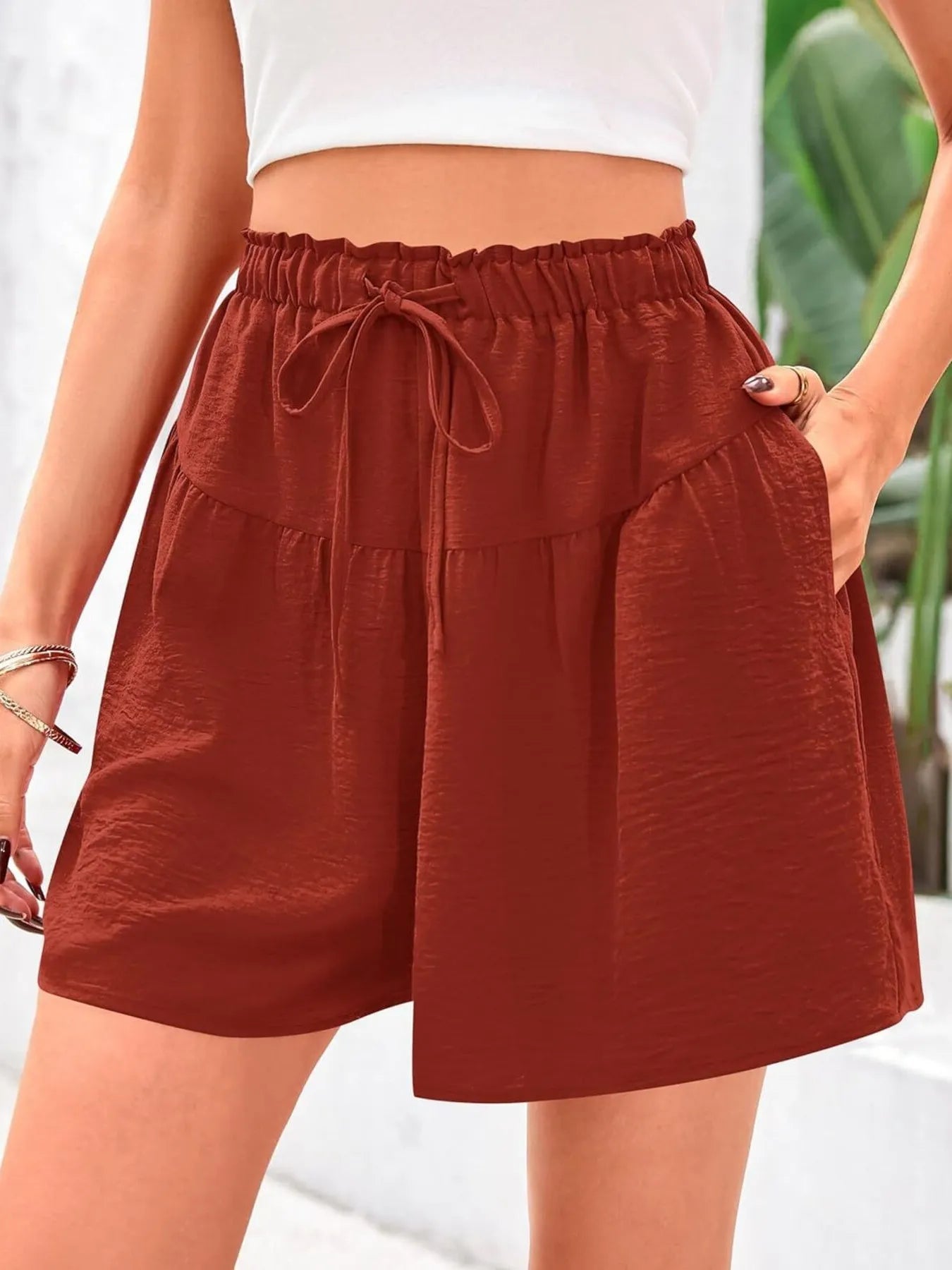 Full Size Casual Drawstring High Waist Relaxed Shorts Plus Size 