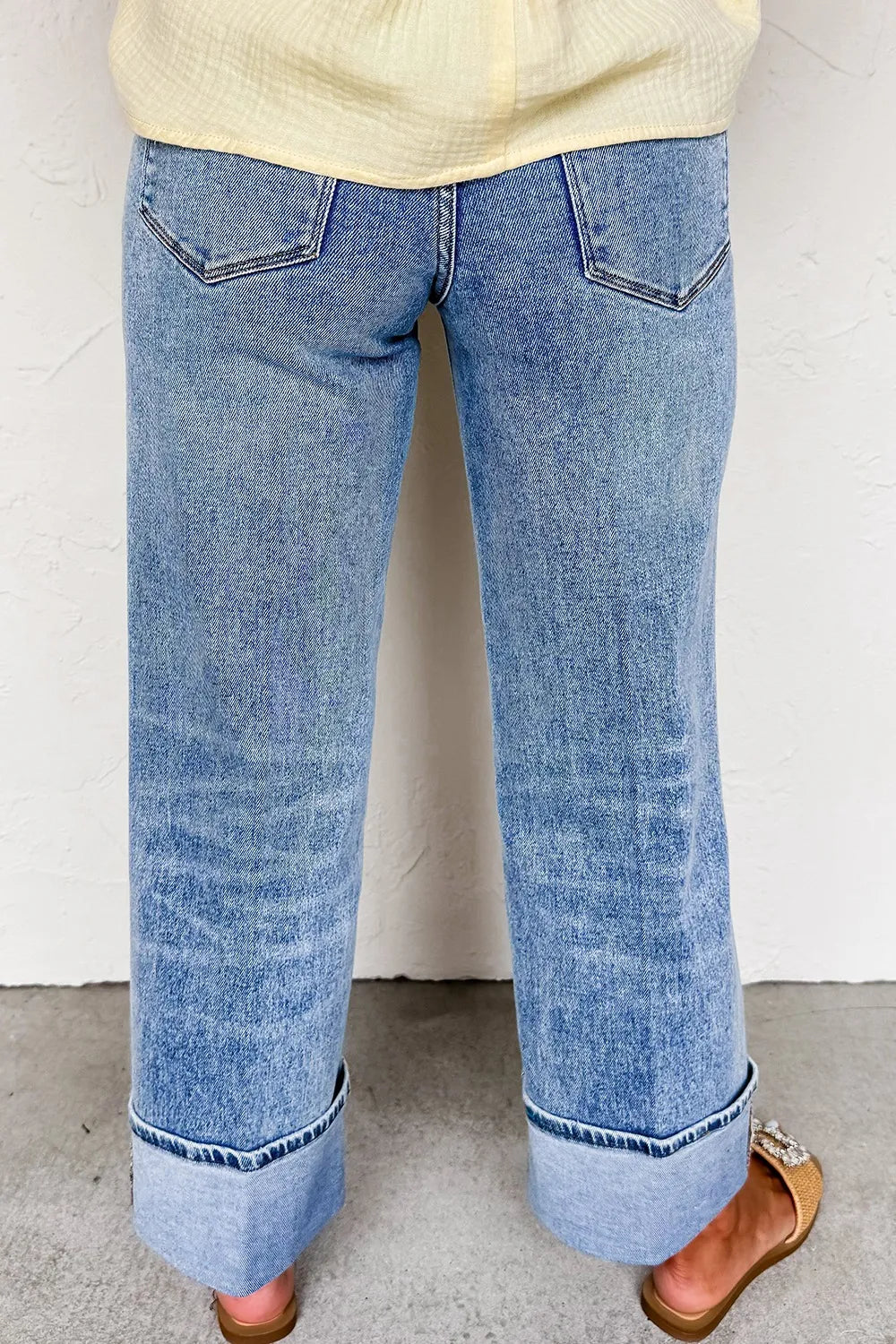 High-Waisted Wide-Leg Cuffed Jeans 