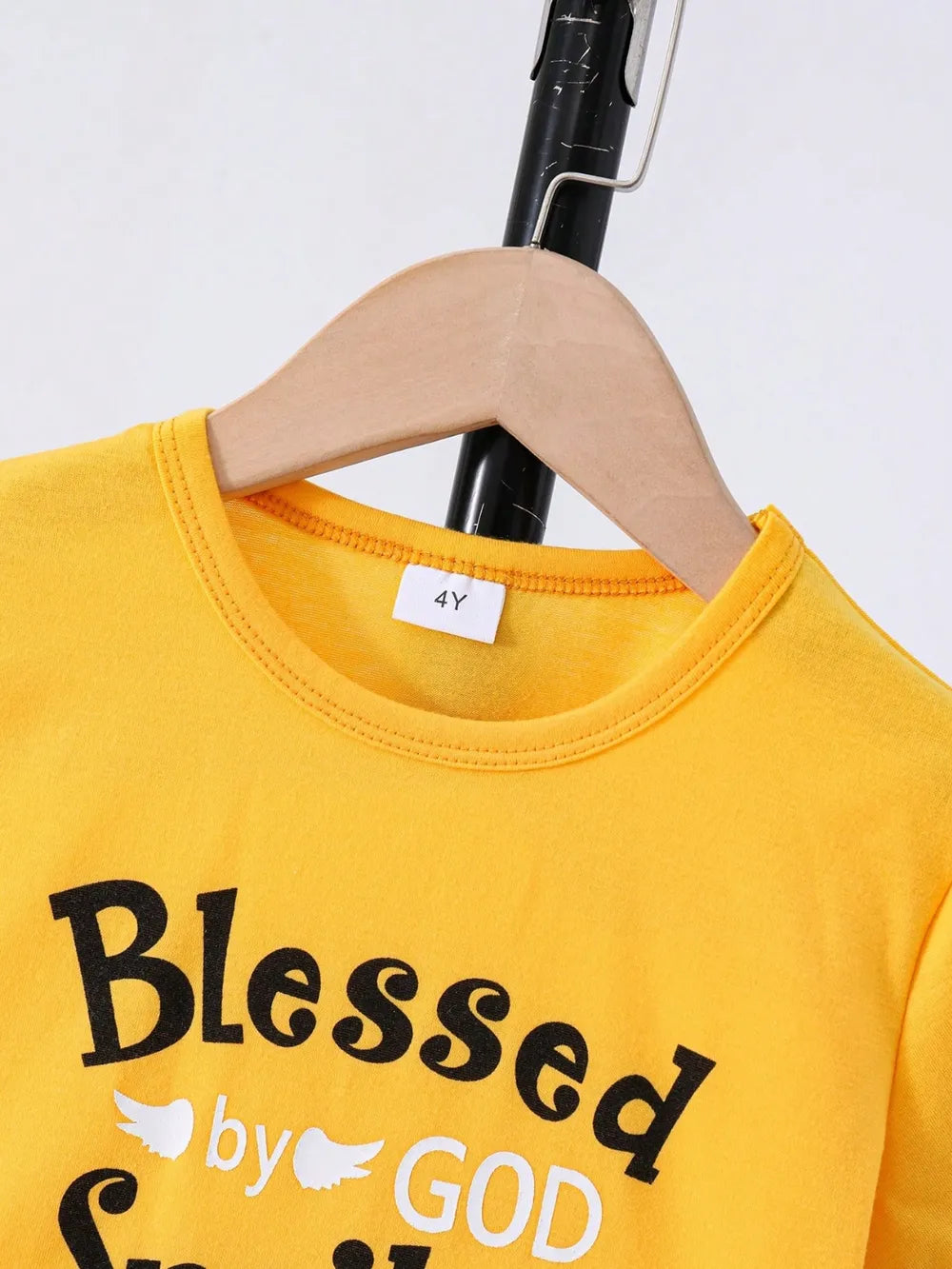 Children's Round Neck Letter Graphic T-Shirt and Distressed Jeans Set 