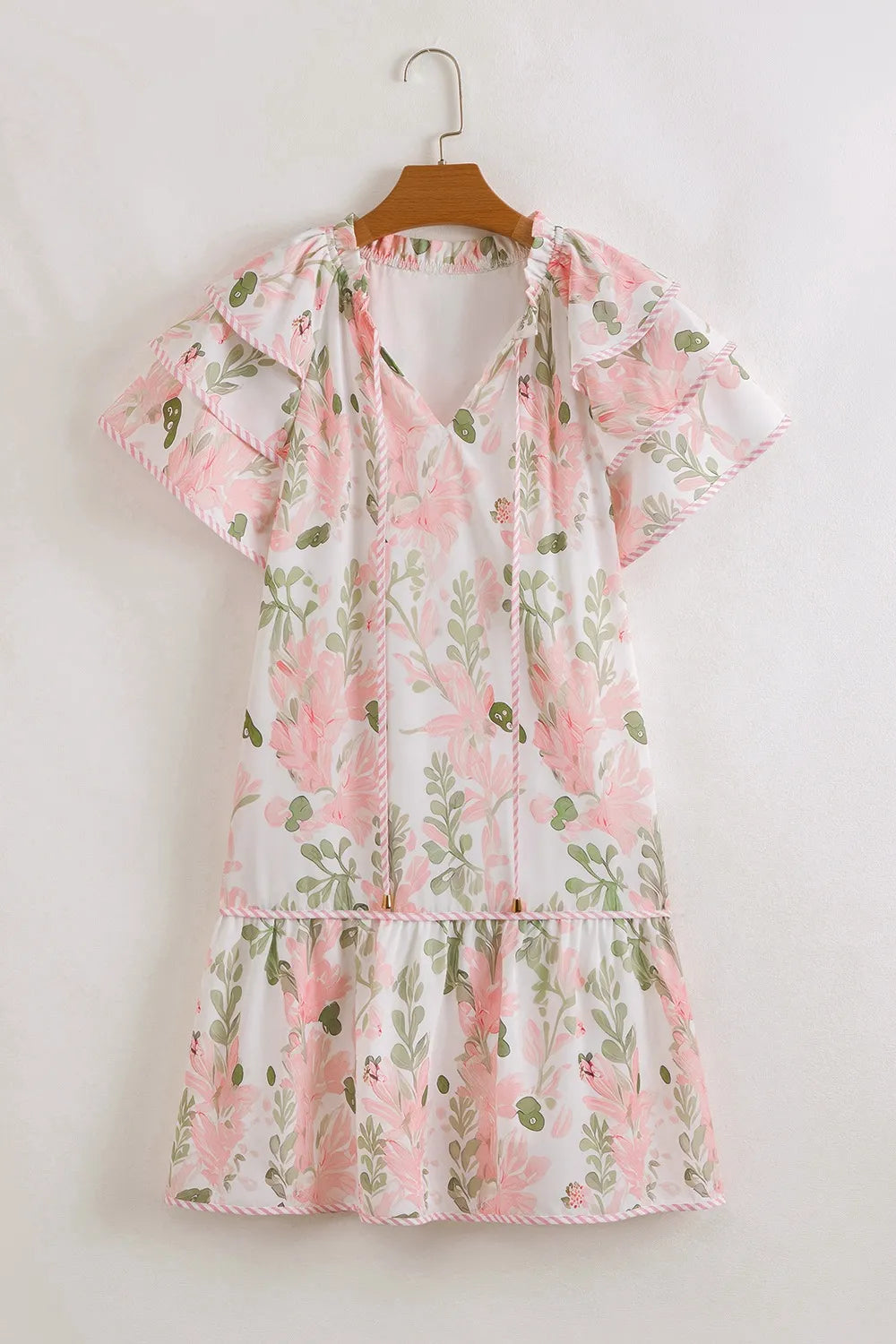 Floral Contrast Edge Layered Short Sleeve Mini Dress 