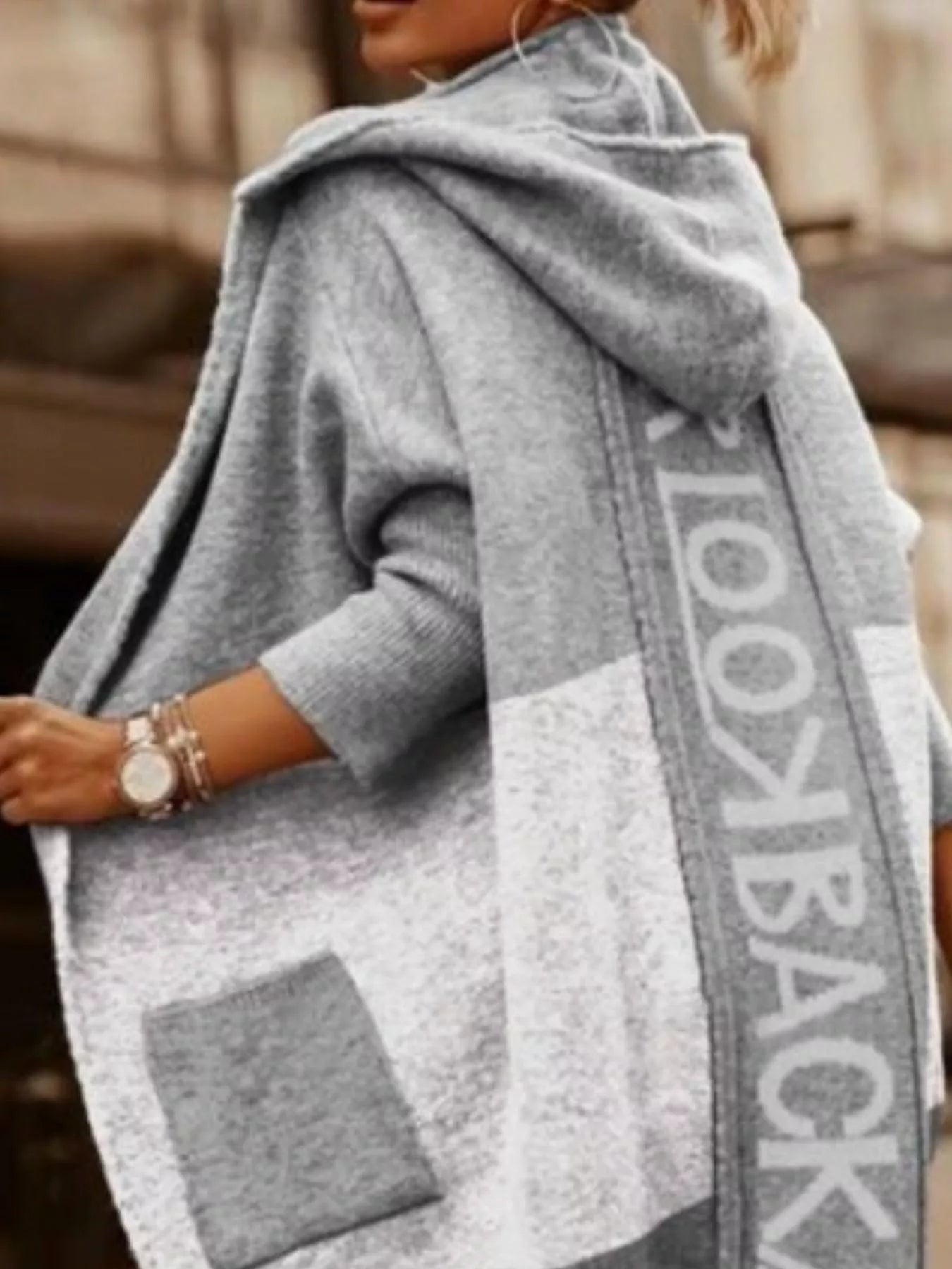 Full Size Hooded Color Block Open Front Cardigan Plus Size 