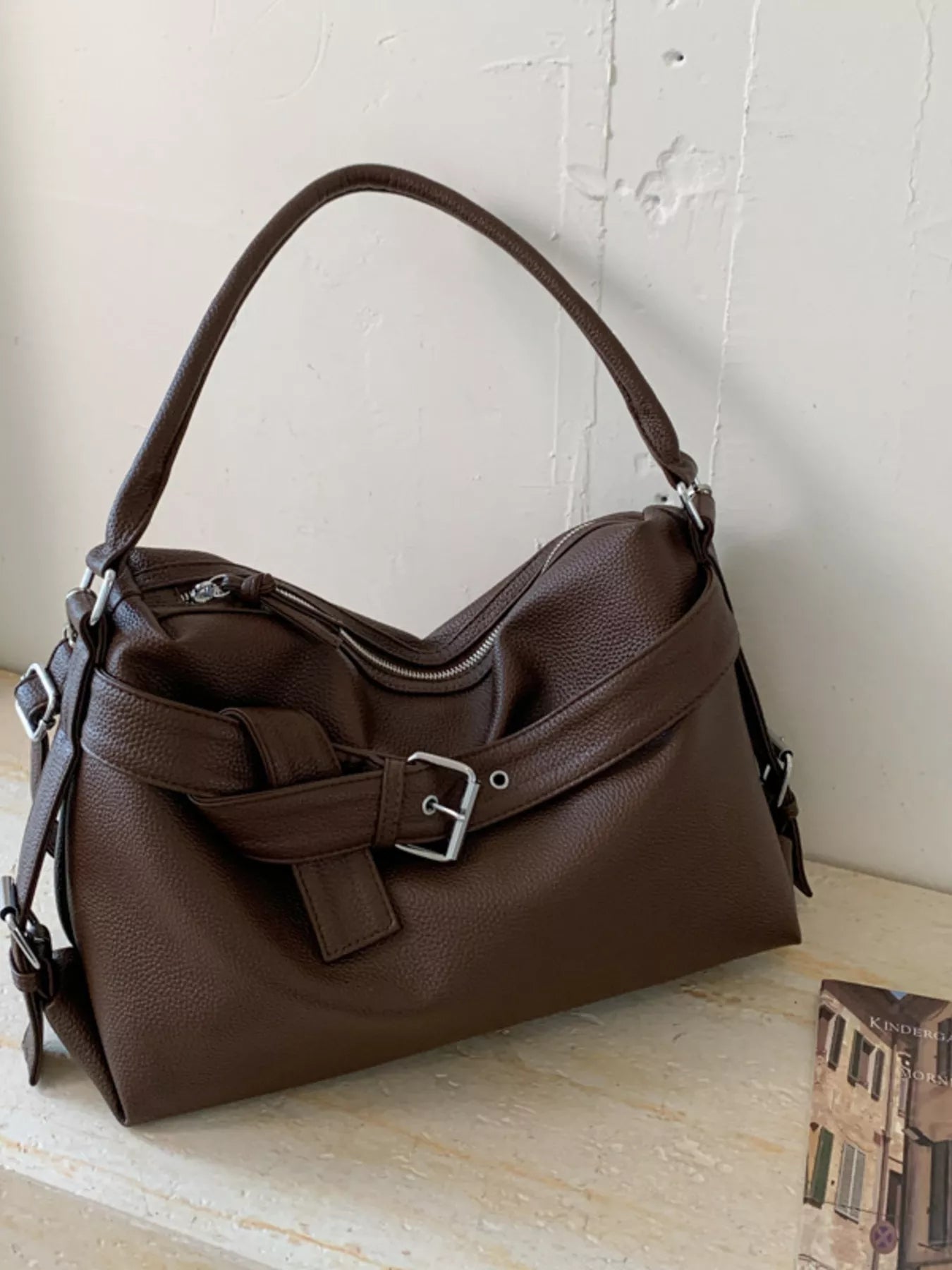 Decor Buckle Leather Shoulder Bag 
