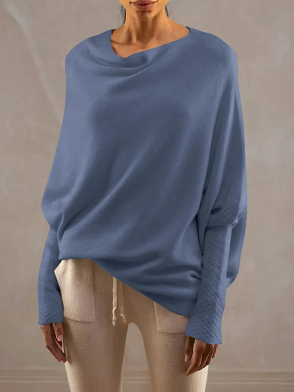 Full Size Boat Neck Batwing Sleeve Knit Top 
