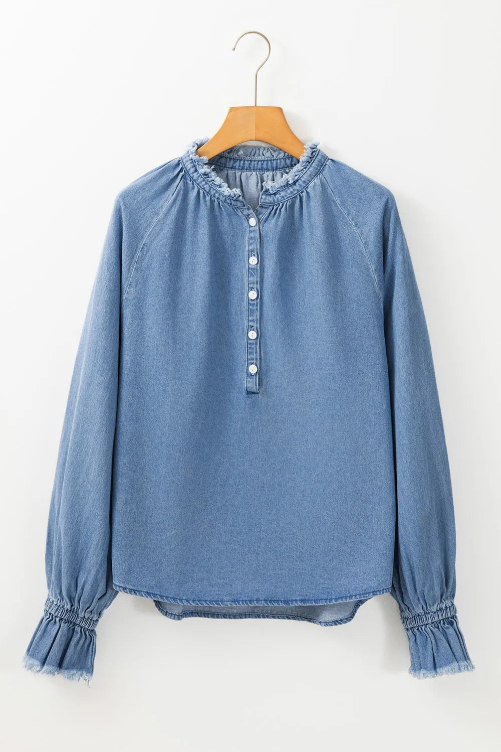 Half Button Long Sleeve Denim Top 