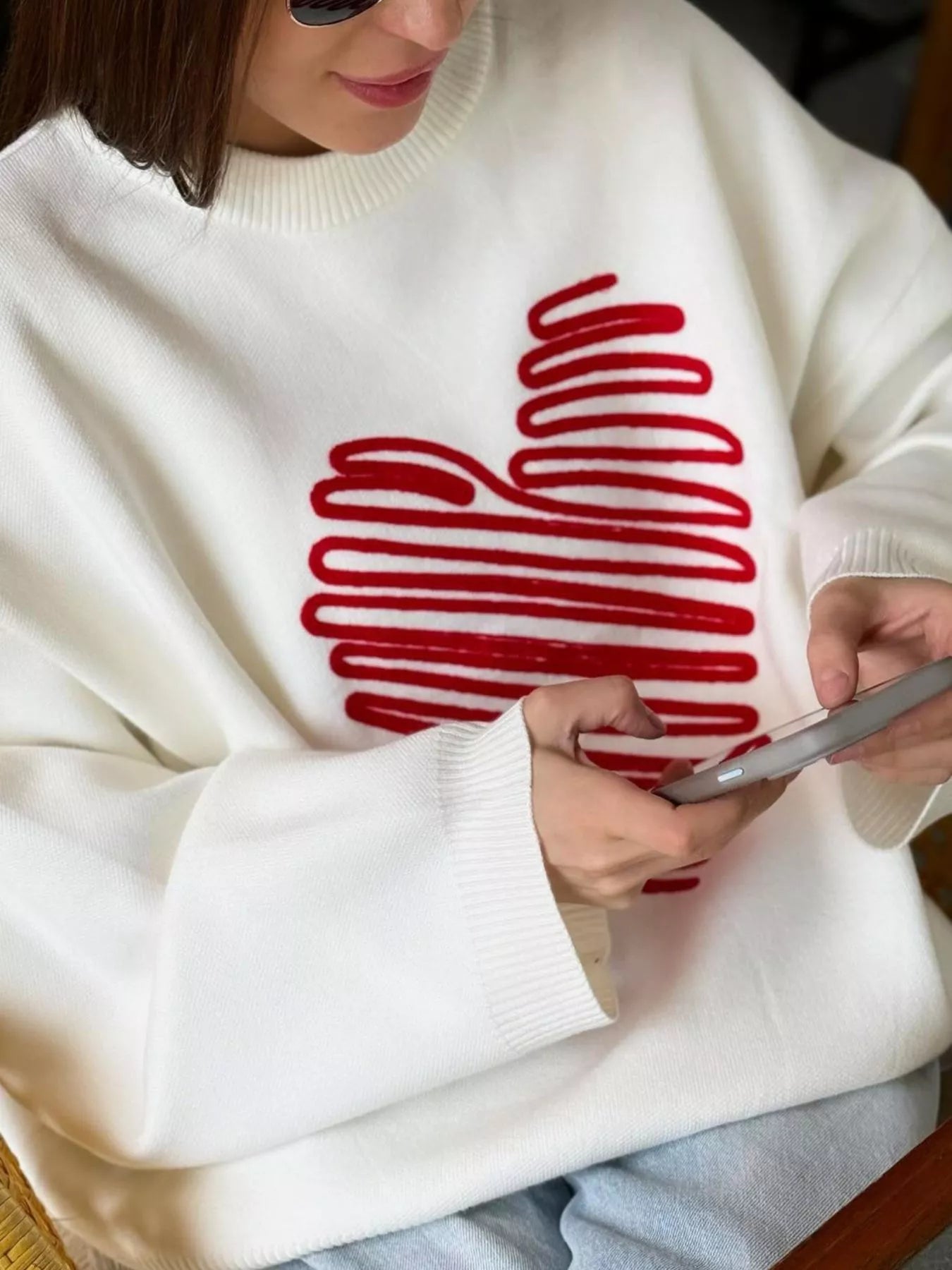 Heart Round Neck Oversized Sweater 