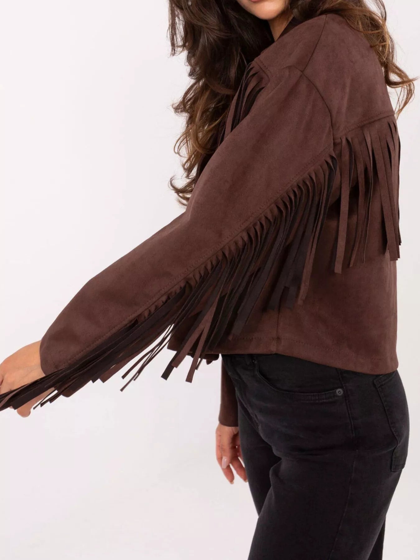 Fringe Button Up Suede Jacket 