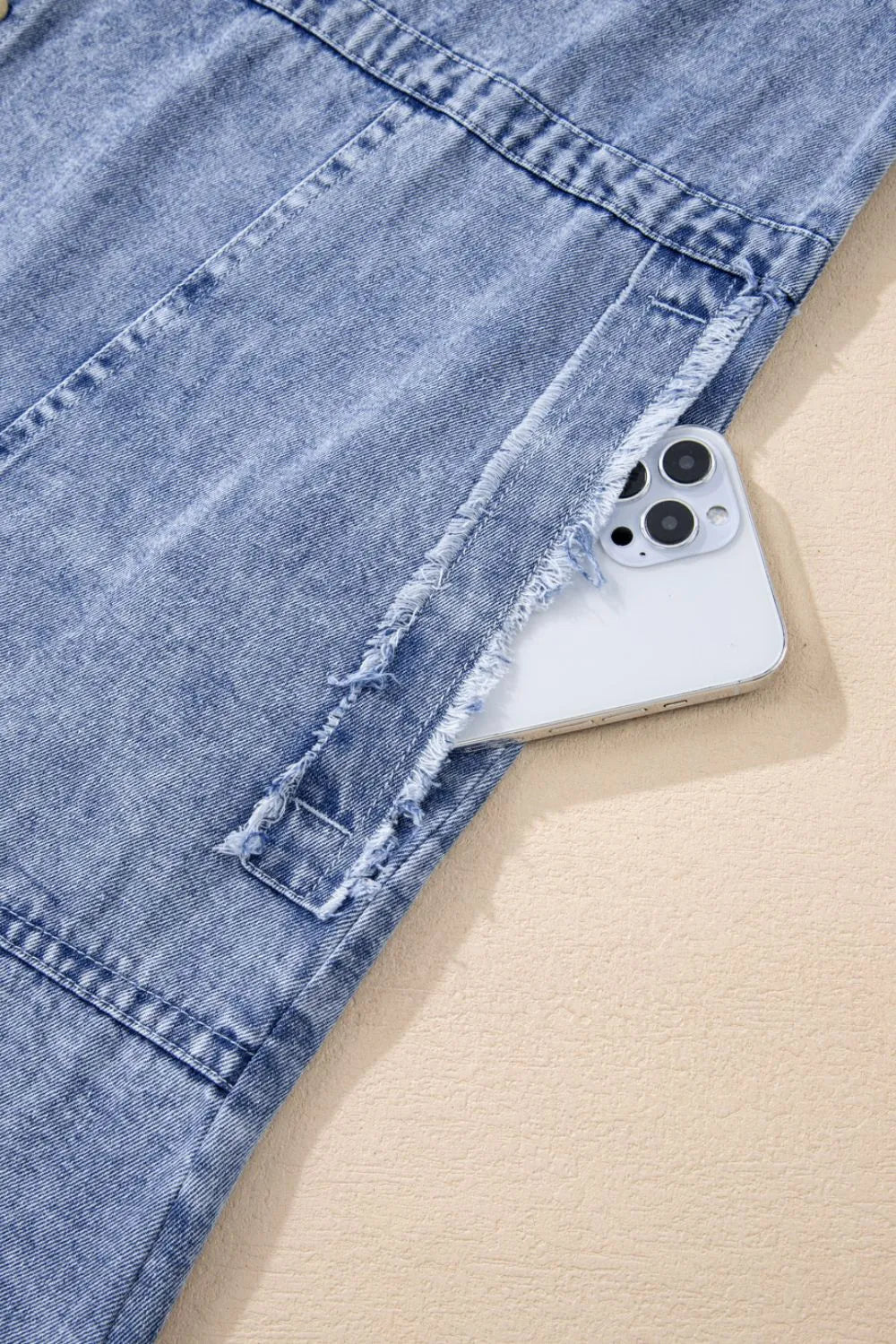 Raw Hem Button Down Long Sleeve Denim Dress 