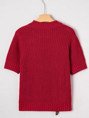 Plaid Lace Up Detail Christmas Holiday Puff Short Sleeve Sweater 