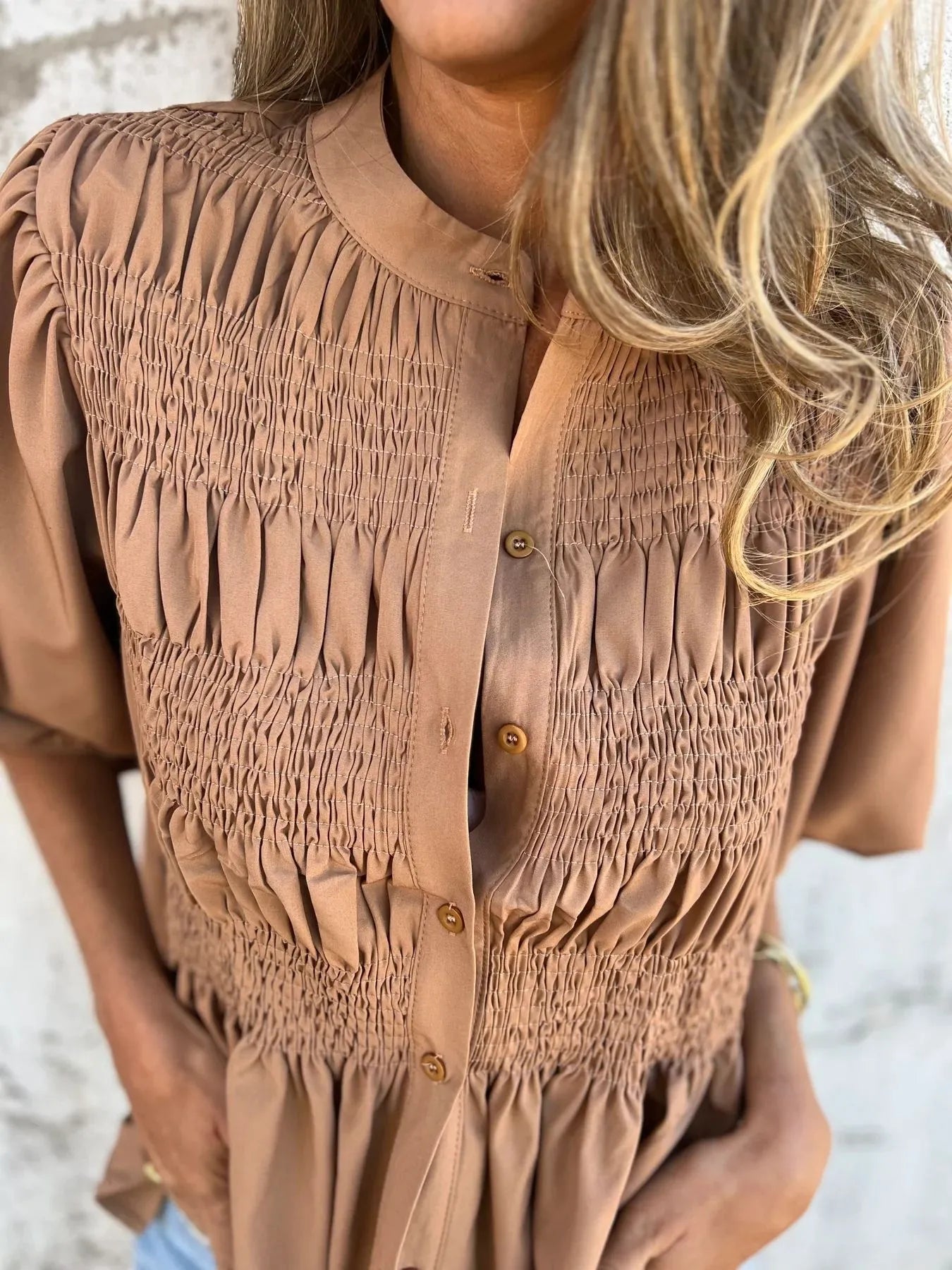 Full Size Smocked Puff Sleeve Blouse Plus Size 