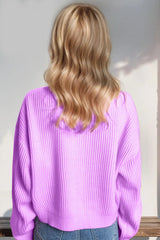 Double Take Full Size MERRY & BRIGHT Christmas Dropped Shoulder Cropped Sweater 