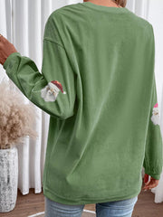Corded Ribbed Sequin Patched Santa Claus Graphic Sweatshirt 