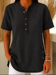Full Size Button Detail Short Sleeve Blouse Plus Size 