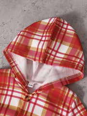 Children's Plaid Button Up Hooded Top & Pants Set 