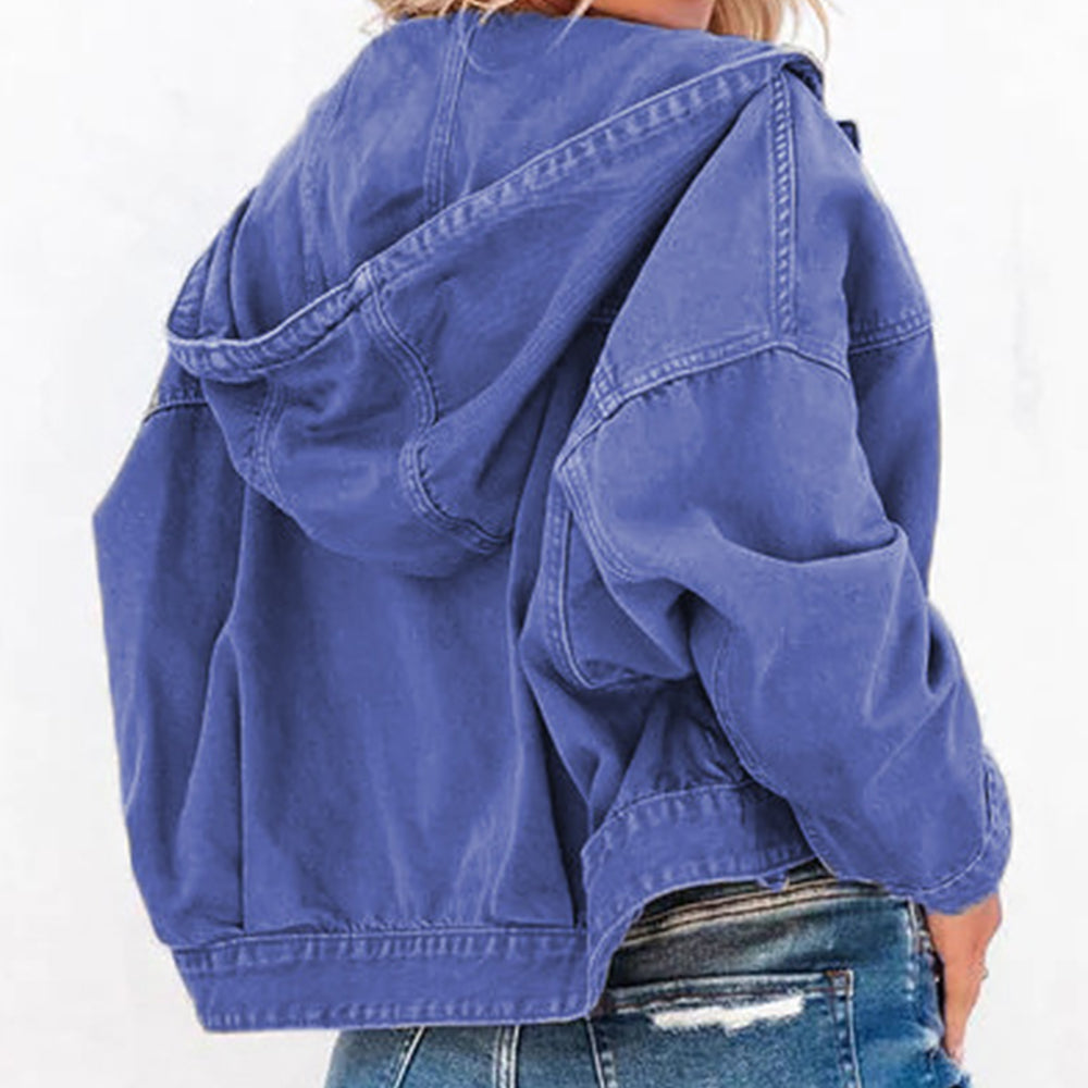 Hooded Dropped Shoulder Denim Jacket 
