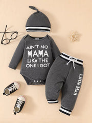 Children's Letter Bodysuit & Pants & Hat Set 