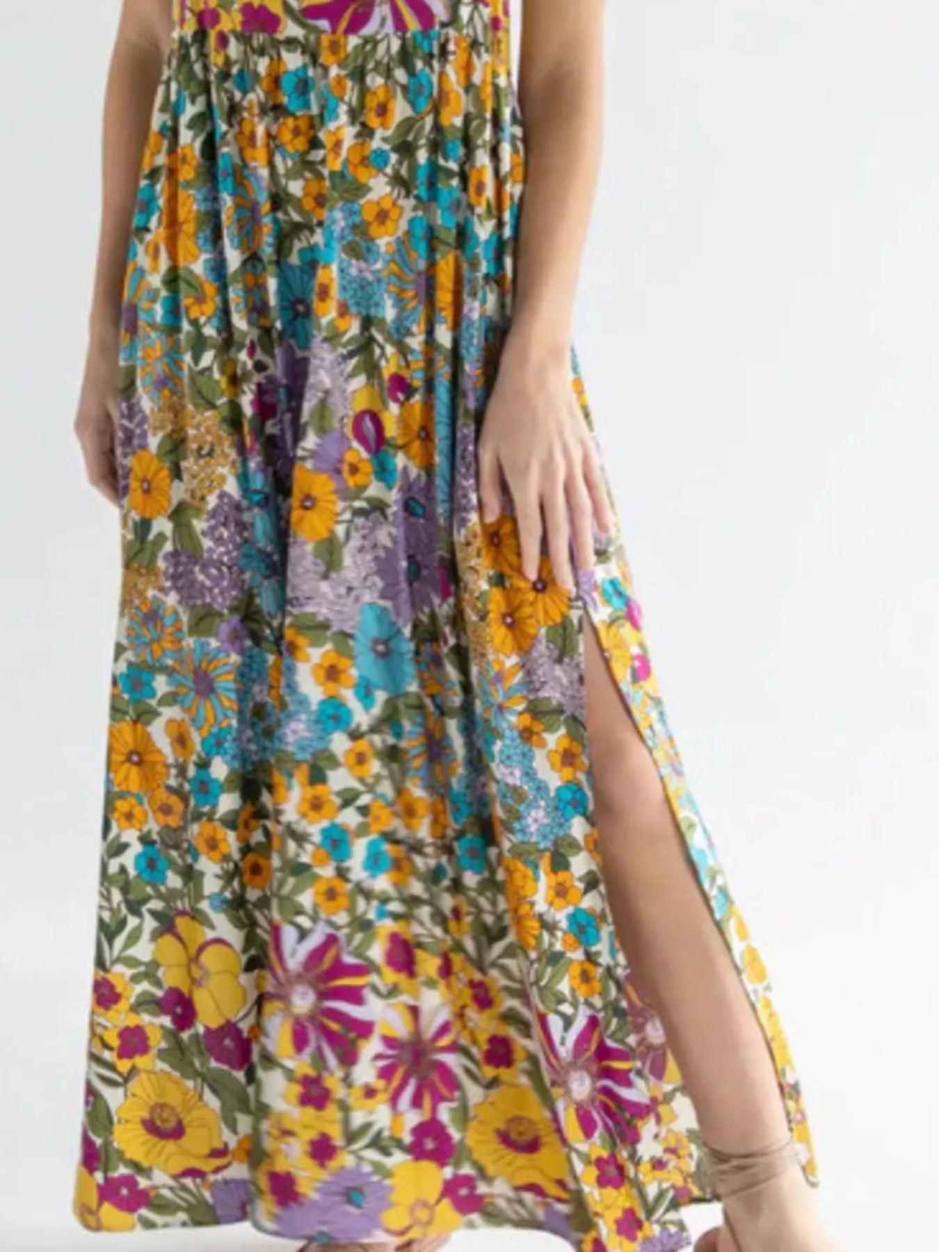 Full Size Square Neck Cami Dress with Side Slit Plus Size 