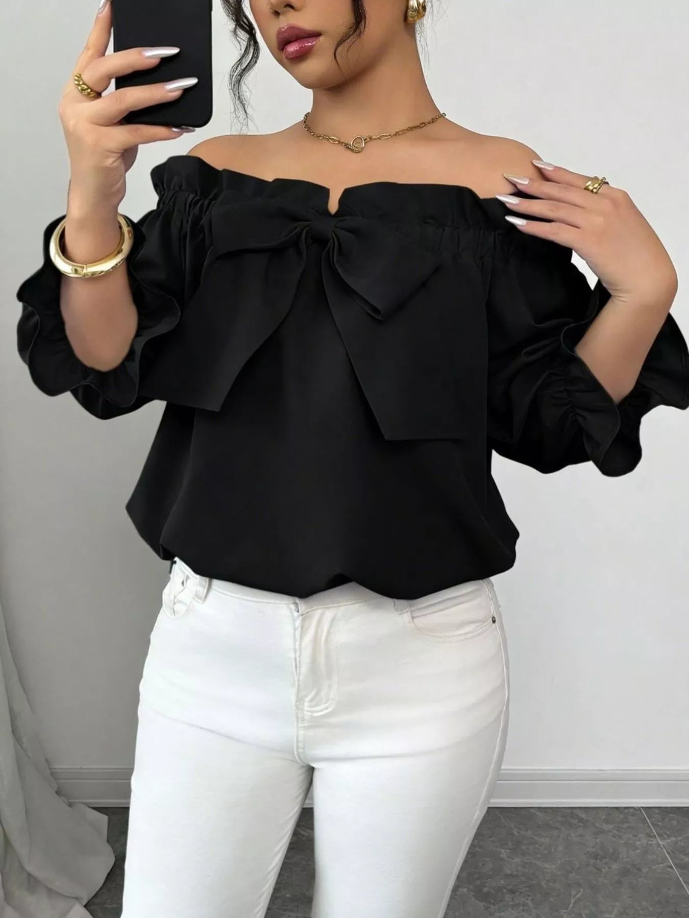 Bow Flounce Sleeve Blouse 