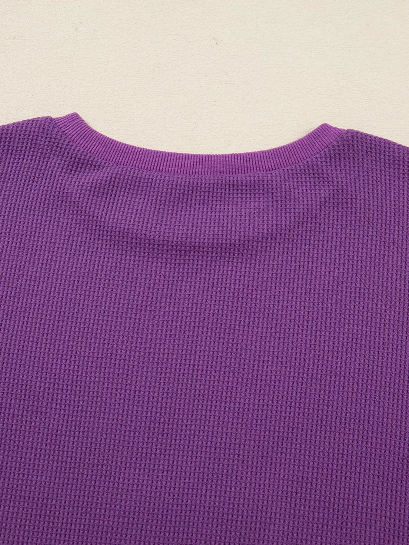 Solid Color Raw Seam Patchwork Ribbed Drop Shoulder Sweatshirt 