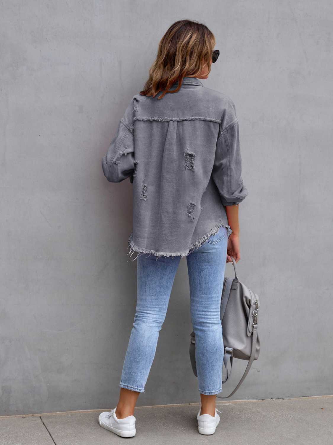 Distressed Drop Shoulder Denim Jacket 