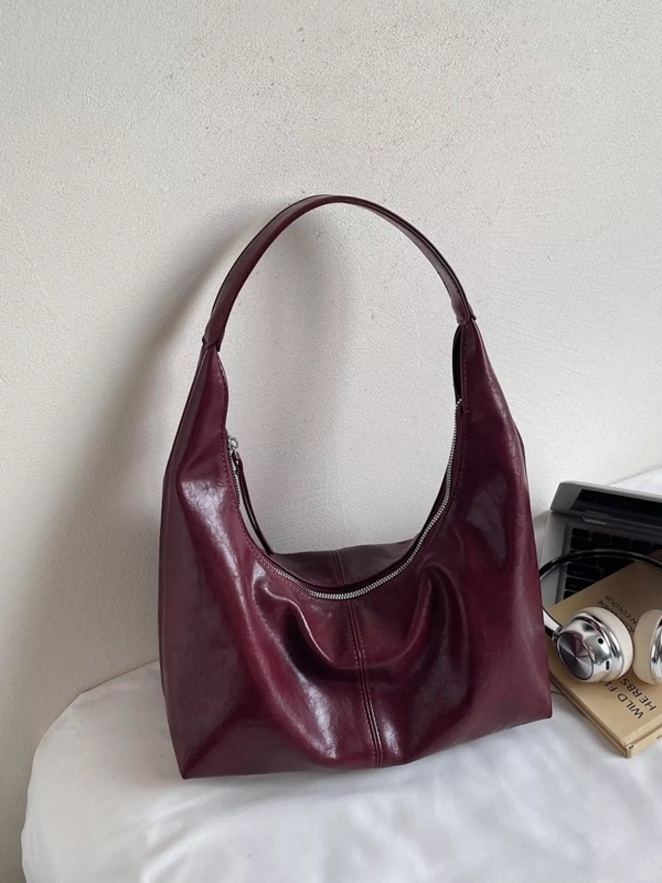 PU Leather Hobo Shoulder Bag 